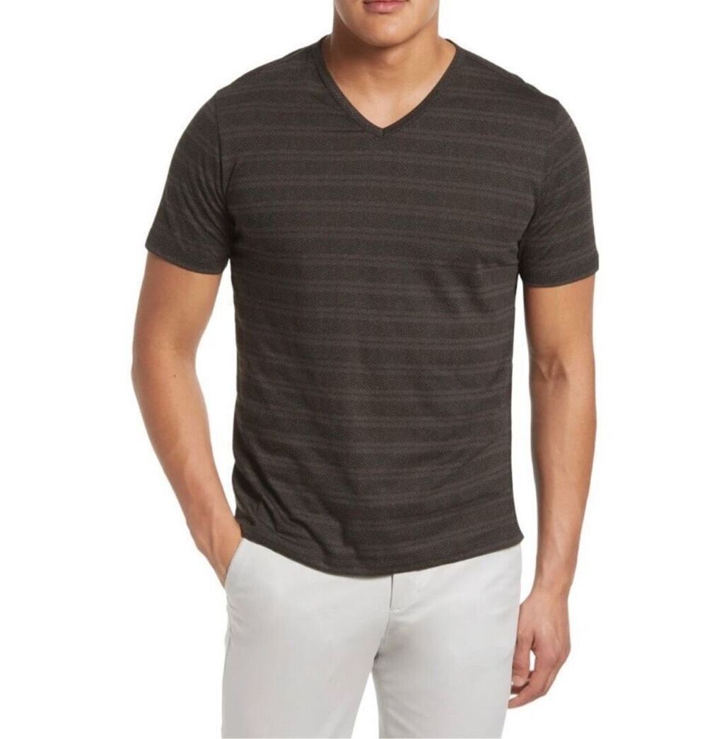 NWT ROBERT BARAKETT PAVILLION STRIPE V-NECK T-SHIRT IN BLACK MEN'S XL